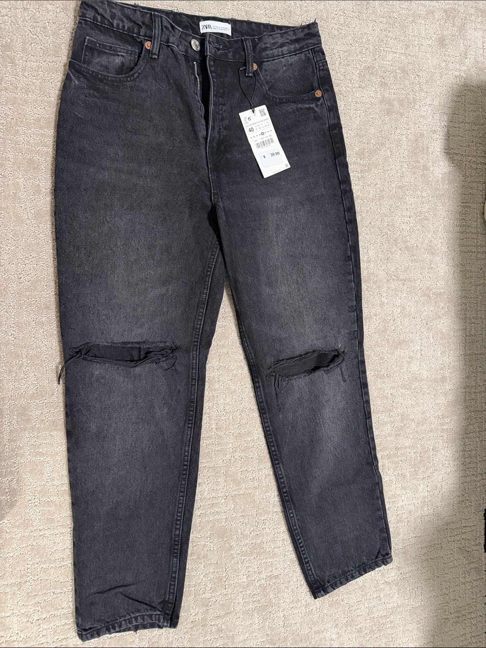 Zara Black Distressed Boyfriend Jeans